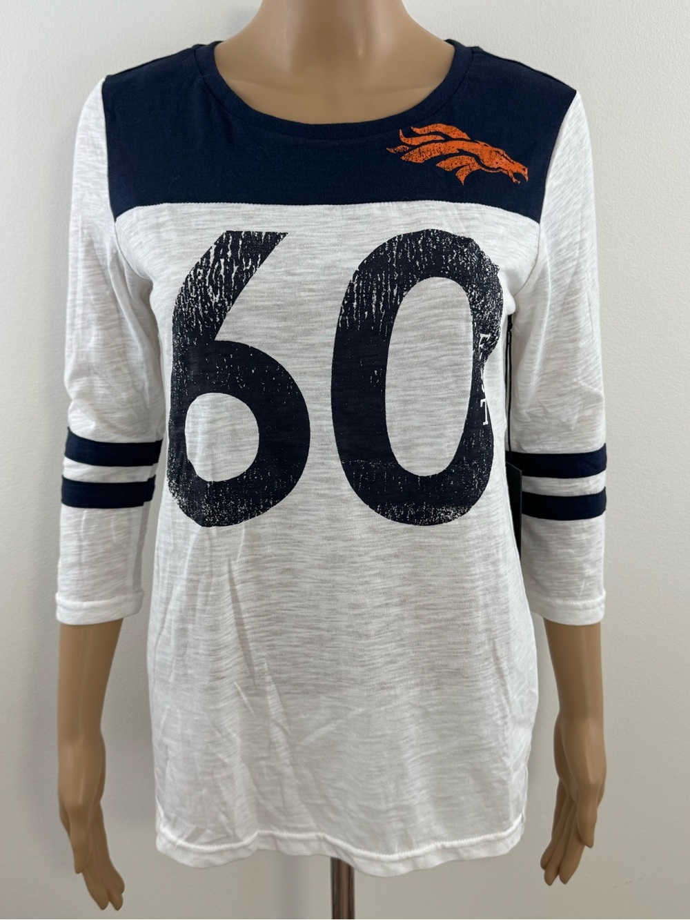 NFL Team Apparel Crew Neck 3/4 Sleeve Denver Broncos Tee, Women's Size Small